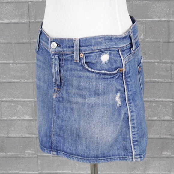 7FAM Distressed Denim MR Mini Skirt 29 - Picture 3 of 10